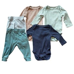 Cloud Island Ribbed Bodysuit Set Baby Neutral Ribbed Bodysuit and Pants Bundle